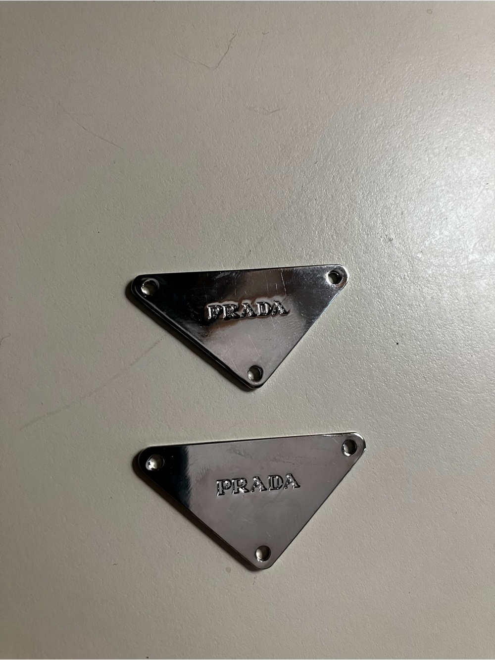 PRADA stamped Triangle Logo Charms/ Pendant/Zipper pull - Teal & White - Picture 3 of 4